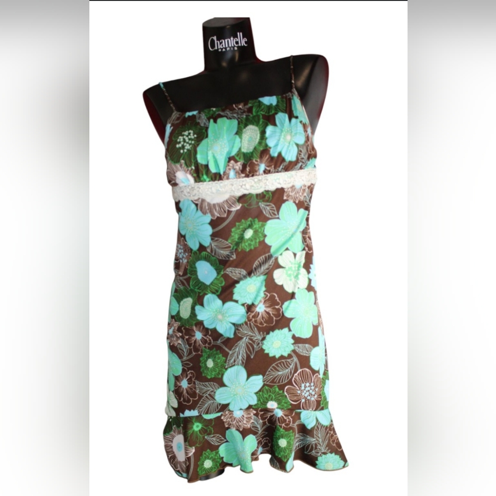 Vintage Mini Dress, Babydoll, Floral Spaghetti Strap